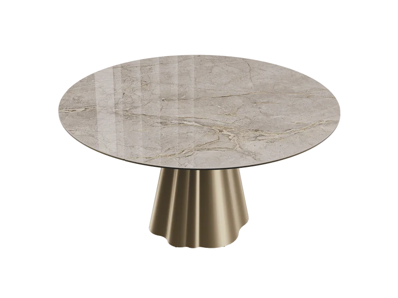 Esstisch beige-taupe rund Keramik, Tisch rund Keramik ausziehbar, Esstisch Gold Marmoroptik Durchmesser 150 cm