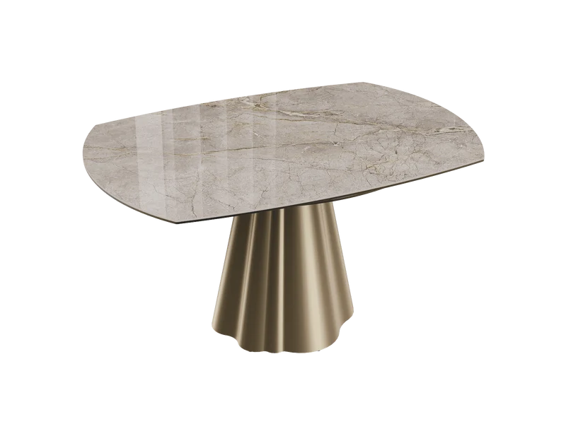 Esstisch beige-taupe rund Keramik, Tisch rund Keramik ausziehbar, Esstisch Gold Marmoroptik Durchmesser 150 cm