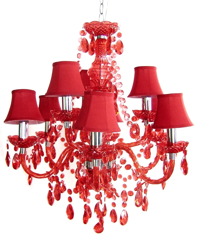 Klassischer Kronleuchter 9-armig, transparent-rot, Durchmesser 66 cm
