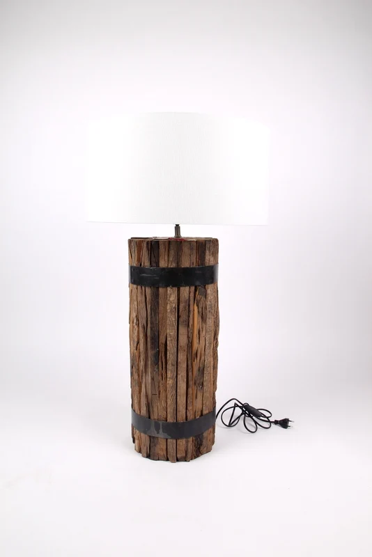 Tischleuchte aus Naturholz, Tischlampe mit Lampenschirm