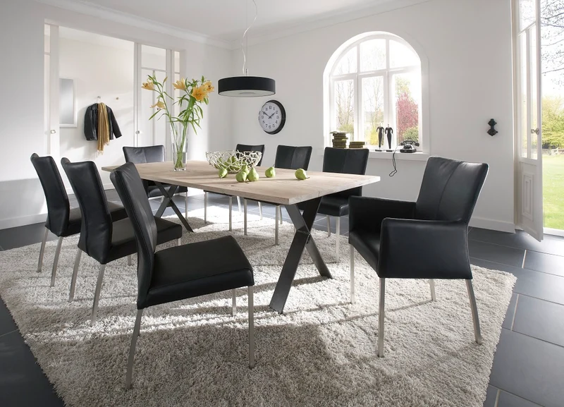 Esstisch aus massiv Eiche, Tisch mit einem Gestell aus Metall, Maße 260 x 100 cm