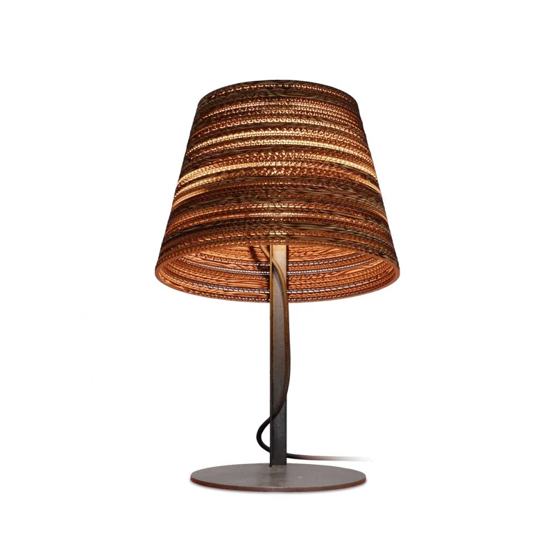 Design Tischleuchte, Lampenschirm aus recycelten Kartons, Tischlampe, Farbe beige/braun, Höhe 56 cm