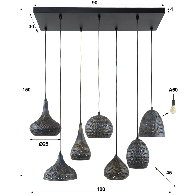 Pendelleuchte Metall Industriedesign, Hängelampe Metall, Breite 90 cm