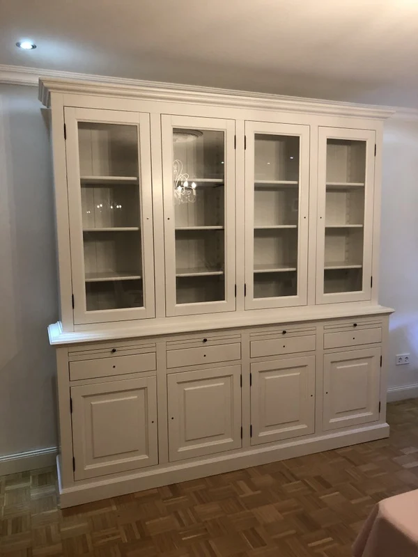 Vitrinen weiß Landhausstil, Wohnzimmerschrank weiß Landhaus, Buffetschrank weiß, Breite 230 cm