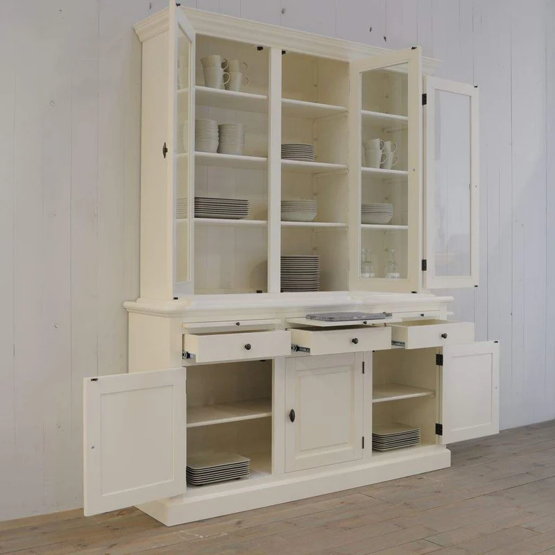 Vitrinen weiß, Wohnzimmerschrank weiß, Geschirrschrank weiß Landhausstil, Breite 177 cm