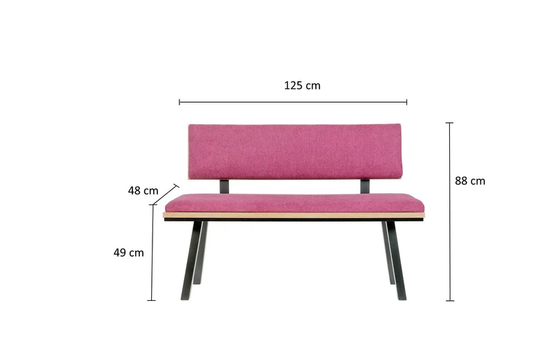 Sitzbank 'Die Elegante', 125 cm mit Lehne, Stoff Bordeaux