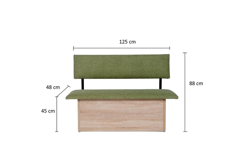 Sitzbank 'Das Raumwunder', 125cm mit Lehne, Stoff Grün