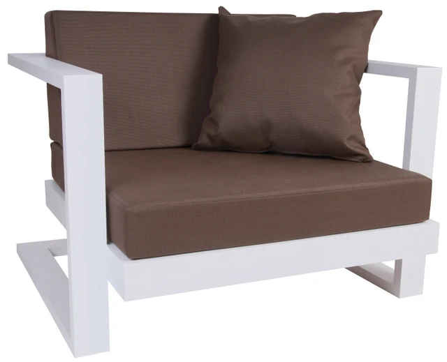 Outdoor Sitzgruppe Lounge weiß-braun, Aluminium Gestell, gepolstert