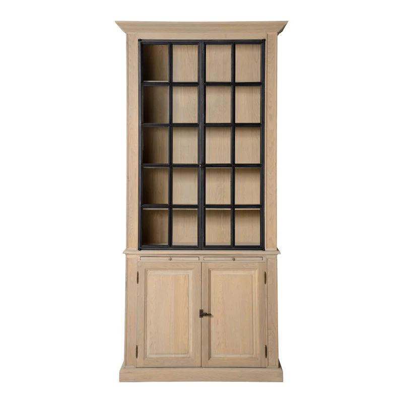 Vitrinen Eiche massiv, Geschirrschrank im Landhausstil, Breite 113 cm