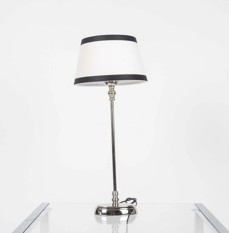 Tischlampe mit Lampenschirm / Weiß-Schwarz, Tischlampe verchromt, Höhe 50 cm