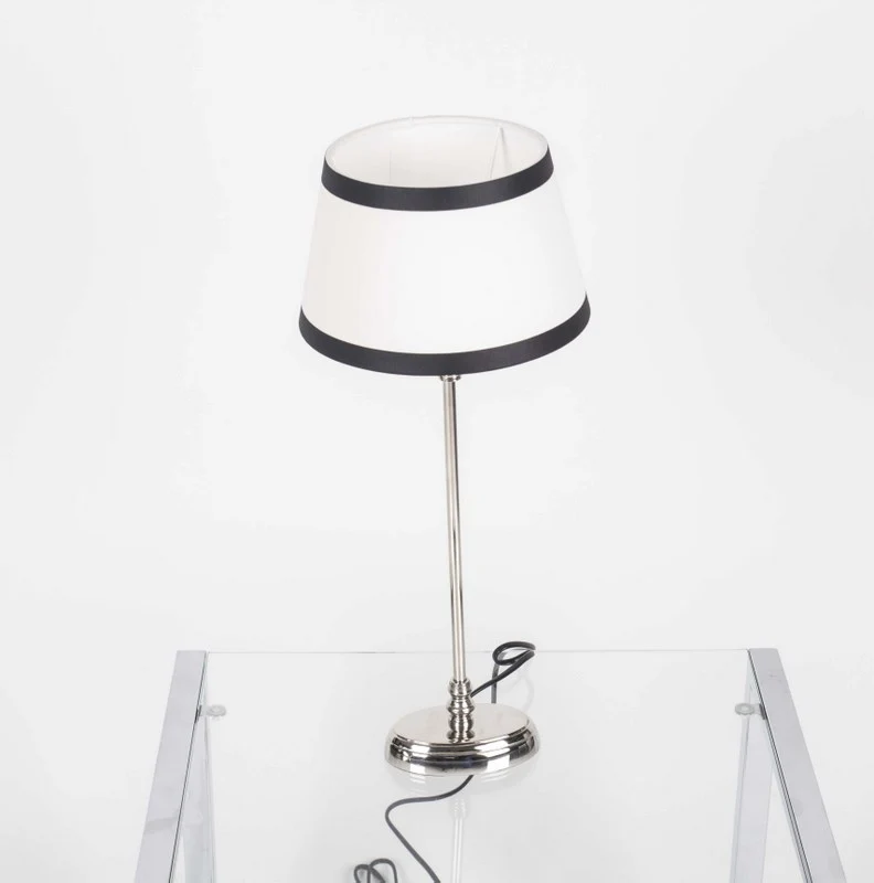 Tischlampe mit Lampenschirm / Weiß-Schwarz, Tischlampe verchromt, Höhe 50 cm