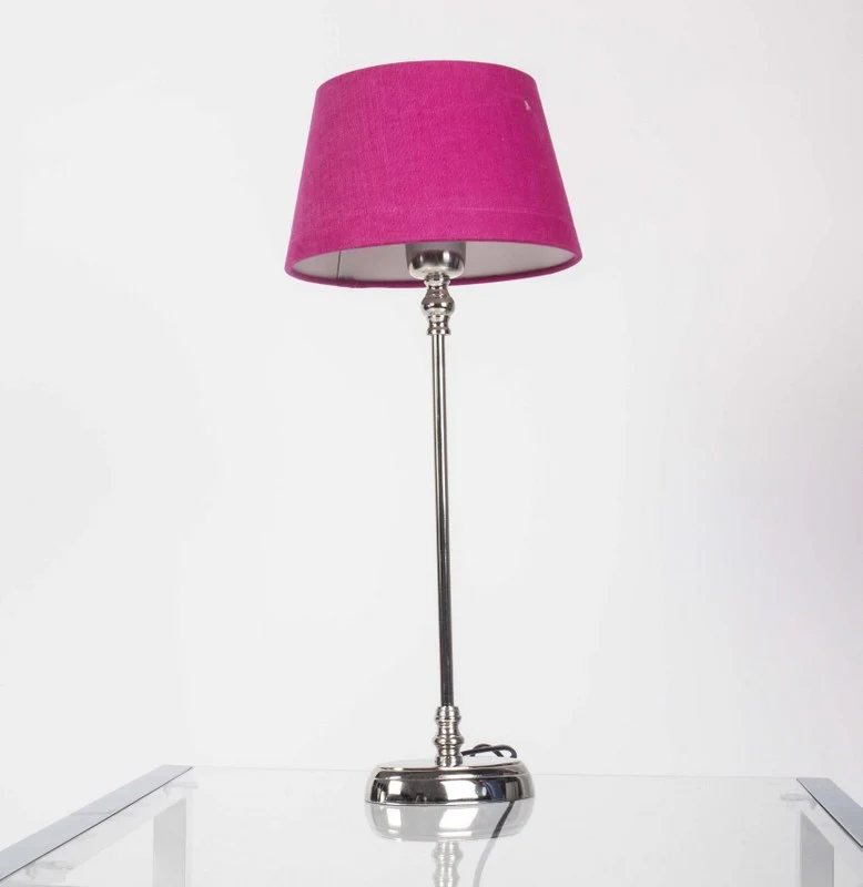 Tischlampe mit Lampenschirm Farbe lila, Tischlampe verchromt, Höhe 50 cm