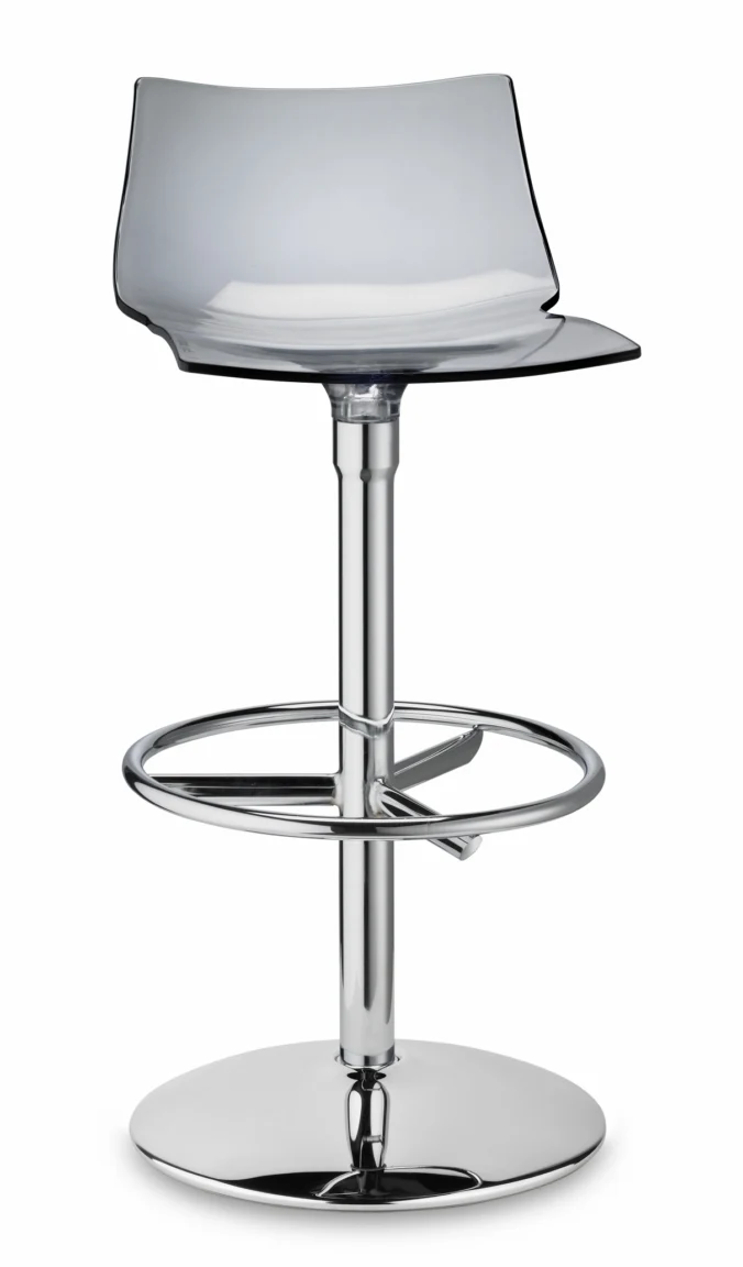 Design Barhocker grau transparent, Barstuhl Silber-Gestell drehbar