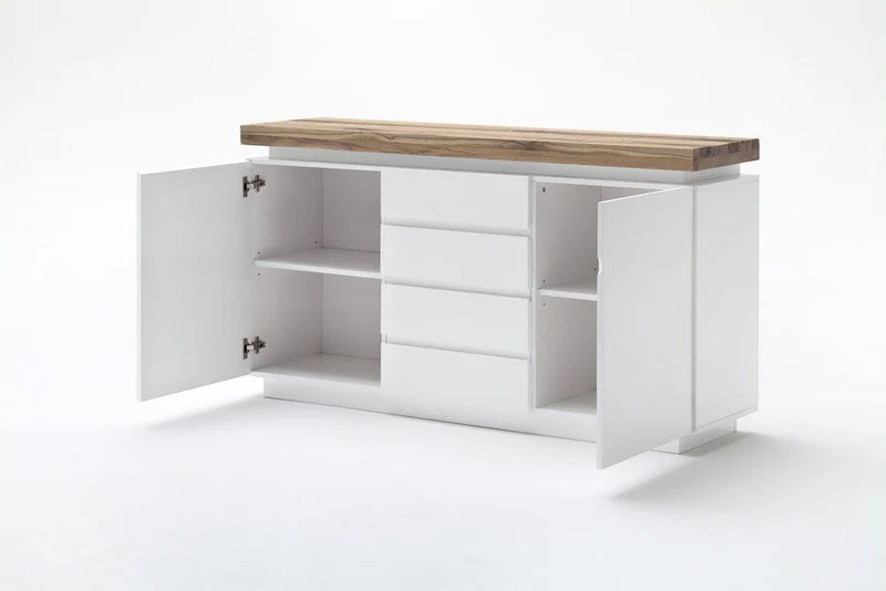 Sideboard Weiß matt lackiert mit eine massive Oberplatte, Breite150 cm