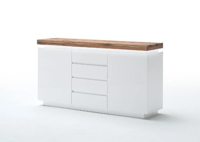 Sideboard Weiß matt lackiert mit eine massive Oberplatte, Breite150 cm