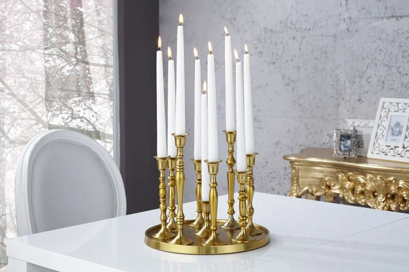 Kerzenständer 9-armig, Farbe Gold, Kerzenhalter aus Aluminium, Ø 30 cm