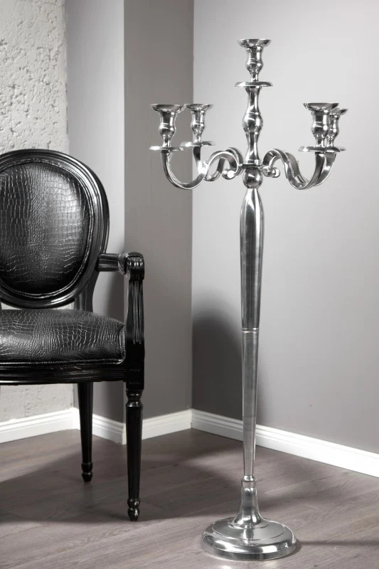 Kerzenständer Silber 5-armig, Kerzenhalter aus Aluminium, Höhe 120 cm