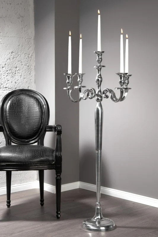 Kerzenständer Silber 5-armig, Kerzenhalter aus Aluminium, Höhe 120 cm