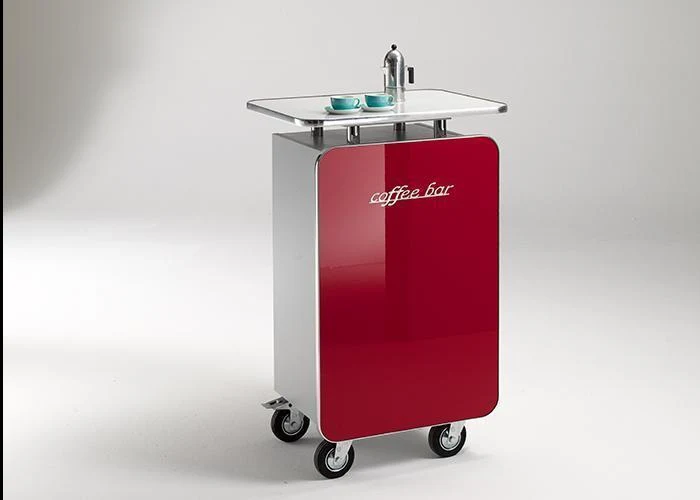 Office Bar auf Rollen, mobile Coffe Bar Hochglanz lackiert, Farbe Grau-Grafit