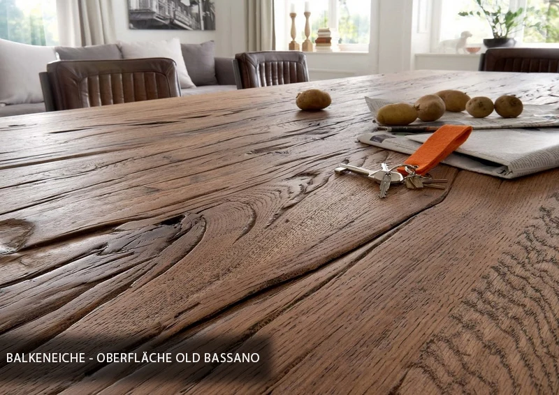 Esstisch aus massiv Eiche, Tisch im Industriedesign mit einem Gestell aus Metall, Maße 260 x 100 cm
