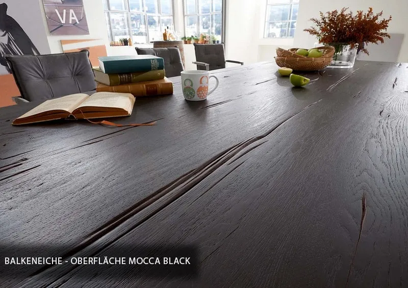 Esstisch aus massiv Eiche, Tisch im Industriedesign mit einem Gestell aus Metall, Maße 260 x 100 cm