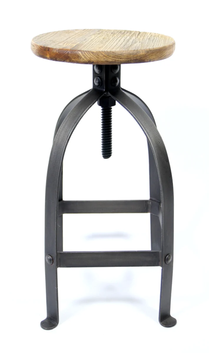 Barhocker im Industrielook aus Metall und Massivholz, Hocker im Industriedesign, Sitzhöhe ca. 48-75 cm