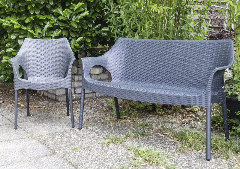 Outdoor - Bank aus Kunststoff in drei Farben, Gartenban mit Sitzauflage