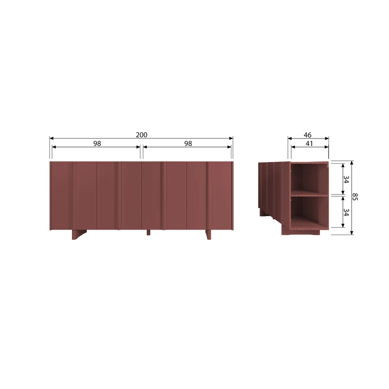 Basu Sideboard aus Kiefernholz in Bordeauxrot