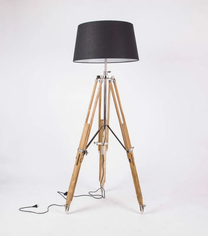 Stehleuchte höhenverstellbar im Landhausstil, Dreibein Stehlampe mit einem Lampenschirm, Höhe 103-200 cm