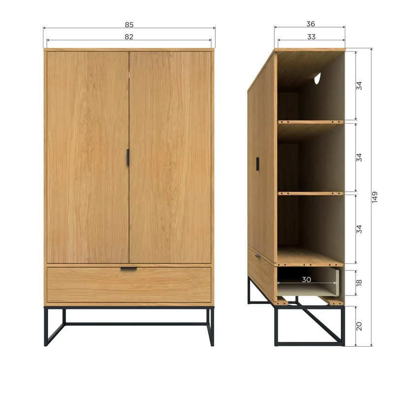 Silas 2-türen schrank eiche dekor