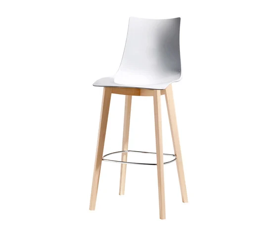 Barhocker mit einem Gestell aus Massivholz, mit Fußablage, Farbe weiß