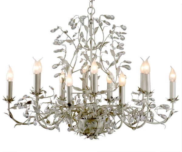 Kronleuchter 12 flammig, Farbe grau-beige Durchmesser 90 cm