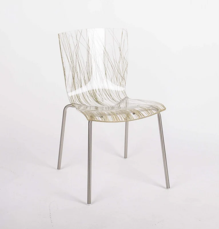 Design Stuhl transparent mit eingelassenem Schilfgras
