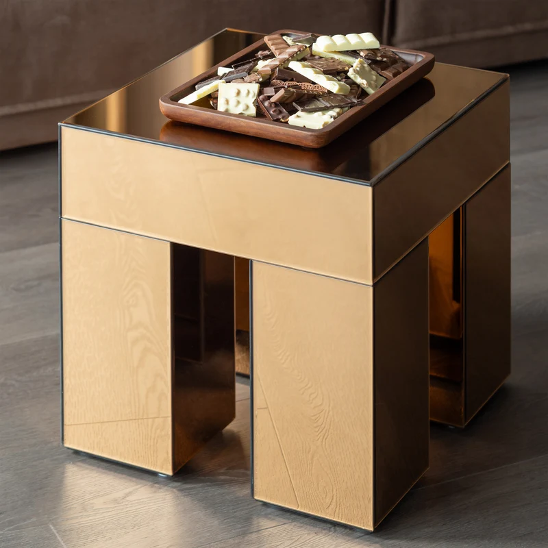 Mirrox beistelltisch holz spiegelglas braun