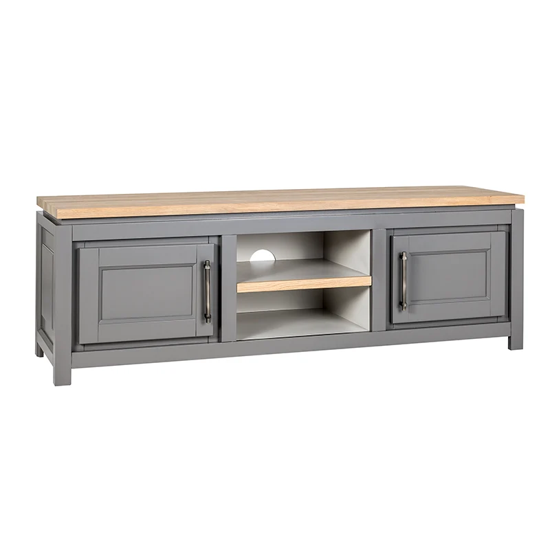 TV Schrank grau Massivholz, Lowboard grau im Landhausstil, Breite 165 cm