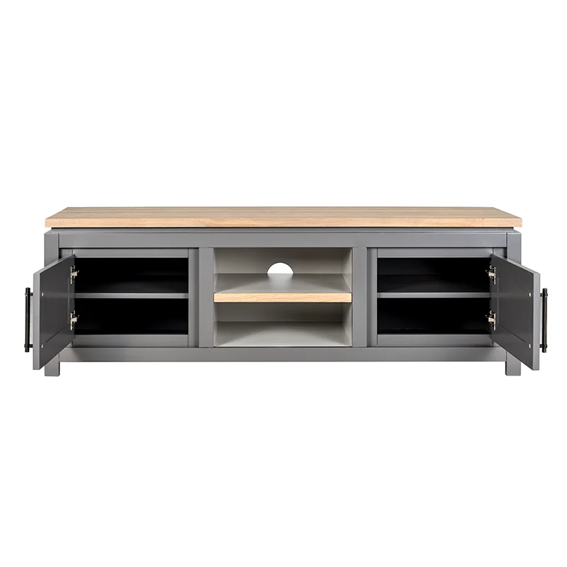 TV Schrank grau Massivholz, Lowboard grau im Landhausstil, Breite 165 cm