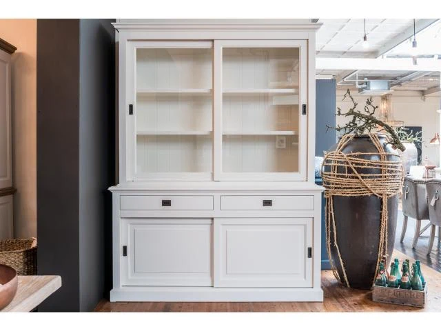Vitrine weiß, Geschirrschrank weiß, Schrank weiß Landhaus, Breite 177 cm
