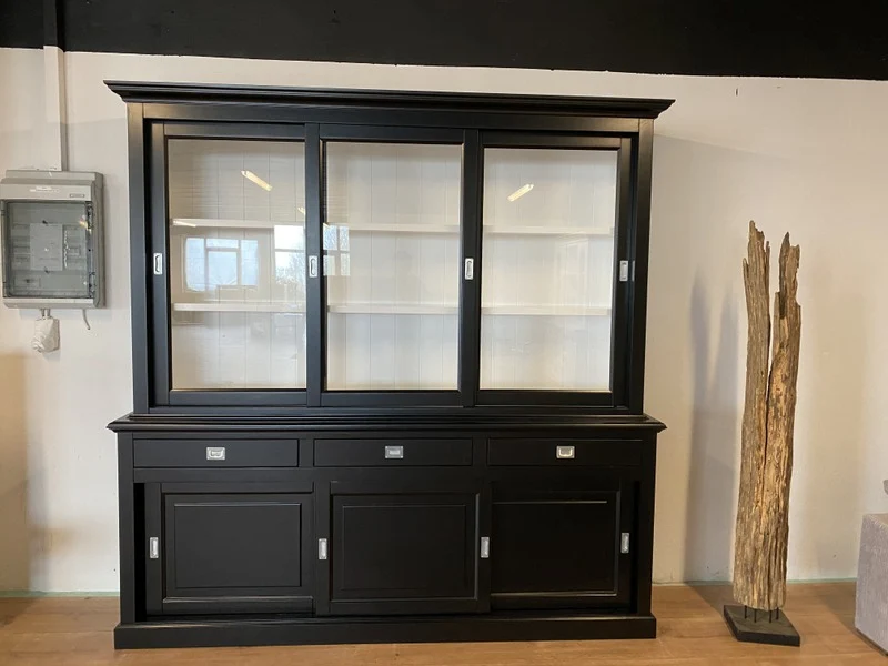 Vitrine schwarz-weiß, Geschirrschrank schwarz, Schrank schwarz Landhaus, Breite 230 cm