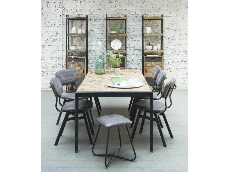Esstisch im Industriedesign, Tisch Massivholz-Tischplatte, Länge 180 cm