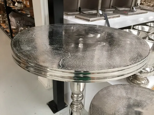 Stehtisch Metall Silber, Bartisch rund aus Aluminium poliert