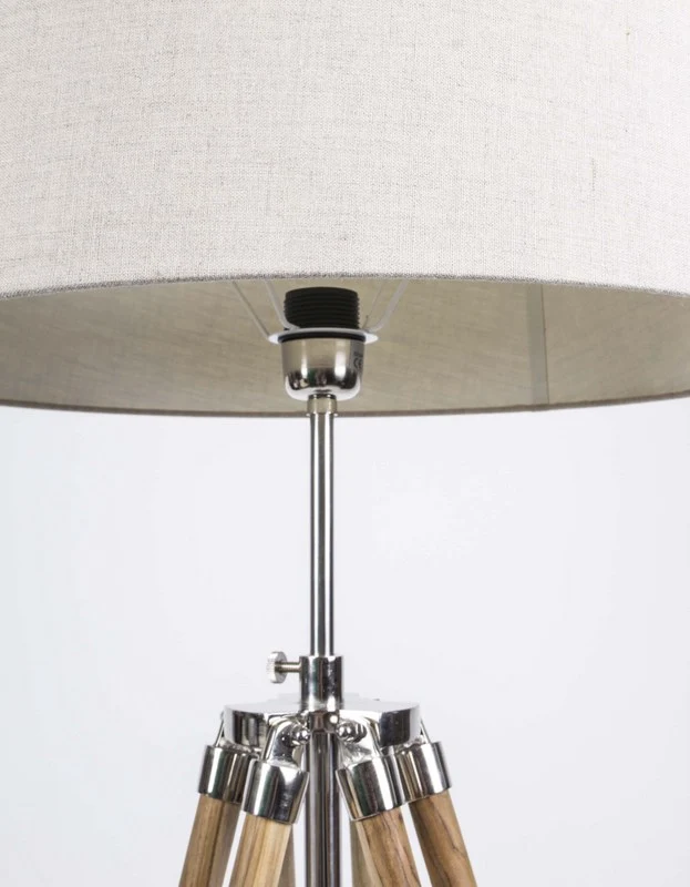 Stehlampe mit Lampenschirm creme, Stehlampe Dreifuß Naturholz