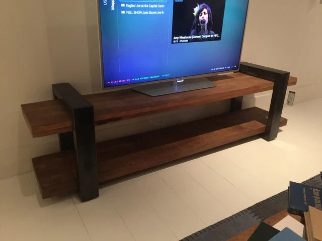 TV Regal grau-Naturholz, Lowboard Industrie, Fernsehschrank Industriedesign grau, Breite 200 cm