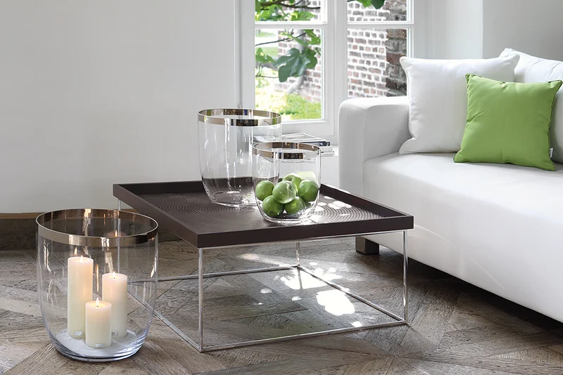 Couchtisch Eiche braun, Beistelltisch braun verchromt