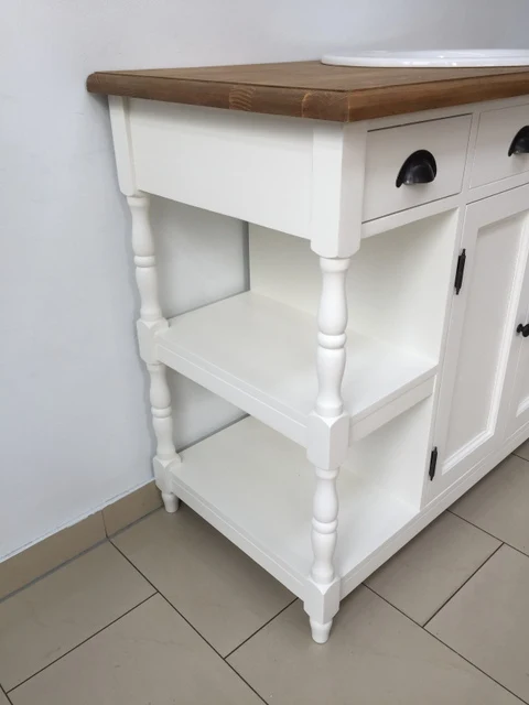 Waschtisch weiß Massivholz, Landhaus Waschtisch weiß mit drei Schubladen, Breite 128 cm
