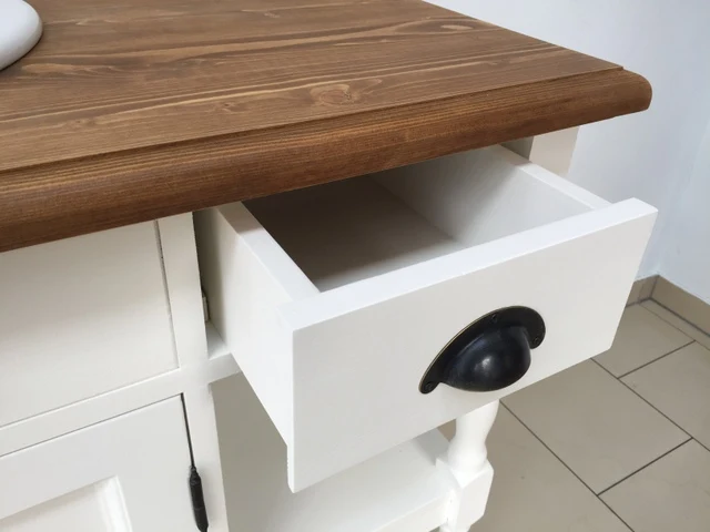 Waschtisch weiß Massivholz, Landhaus Waschtisch weiß mit drei Schubladen, Breite 128 cm