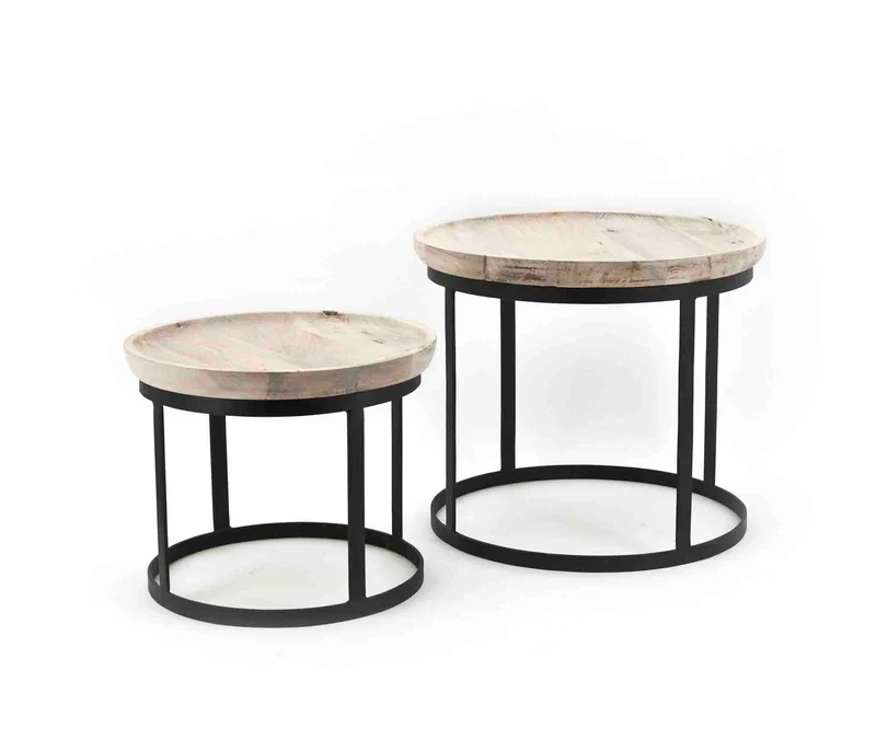 Beistelltisch Set Metall-Holz, Durchmesser 43 und 53 cm