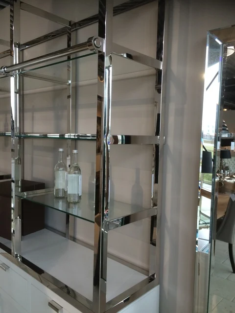 Bücherschrank weiß - verchromt, Wohnzimmerschrank weiß - Silber