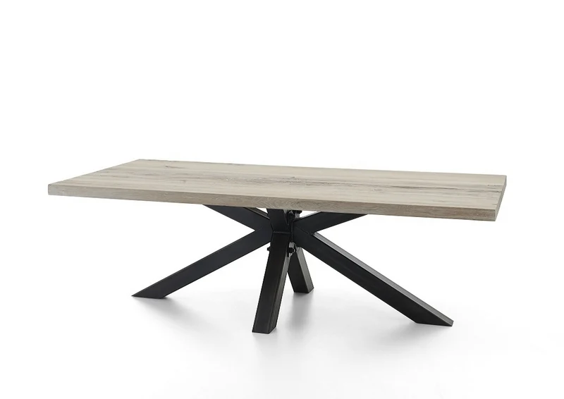 Esstisch Eiche Tischplatte, Industriedesign Tisch Massiv-Eiche Gestell Metall, Maße 300 x 100 cm