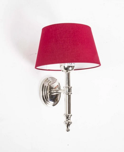 Wandleuchte verchromt, Farbe silber, Wandlampe mit Lampenschirm rot
