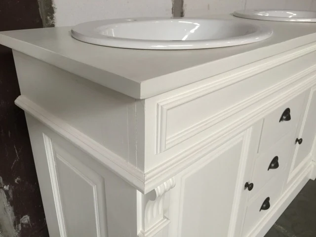 Waschtisch weiß Massivholz, Waschtisch weiß-braun im Landhausstil, Breite 150 cm